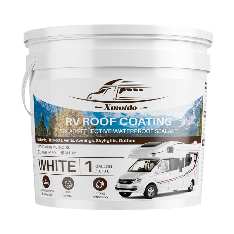 Xmntdo RV Roof Coating 1 Gallon, Waterproof Solar Reflective Flexible RV Roof Sealant for Campers, Travel Trailers, Motorhomes, Roofs Elastomeric Leak Repair Coating, White - Image 1